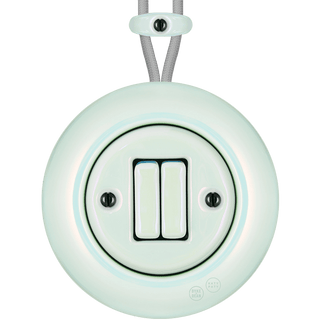 PORCELAIN KATY PATY COLONA ROUND SURFACE MOUNTED DOUBLE SLIM BUTTON SWITCH CONCHA - DYKE & DEAN