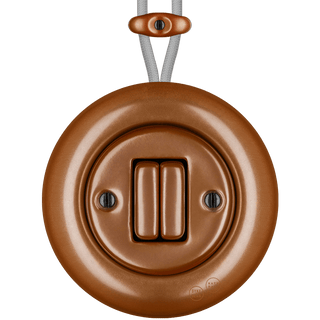 PORCELAIN KATY PATY COLONA ROUND SURFACE MOUNTED DOUBLE SLIM BUTTON SWITCH COPPER - DYKE & DEAN