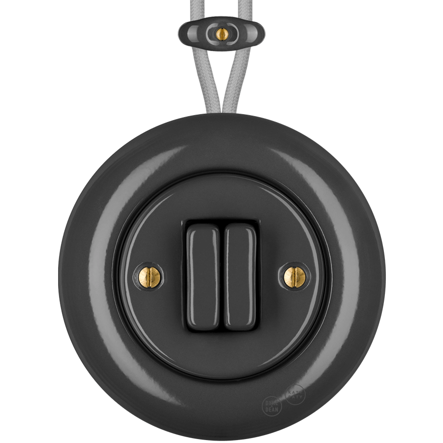 PORCELAIN KATY PATY COLONA ROUND SURFACE MOUNTED DOUBLE SLIM BUTTON SWITCH DARK GREY - DYKE & DEAN