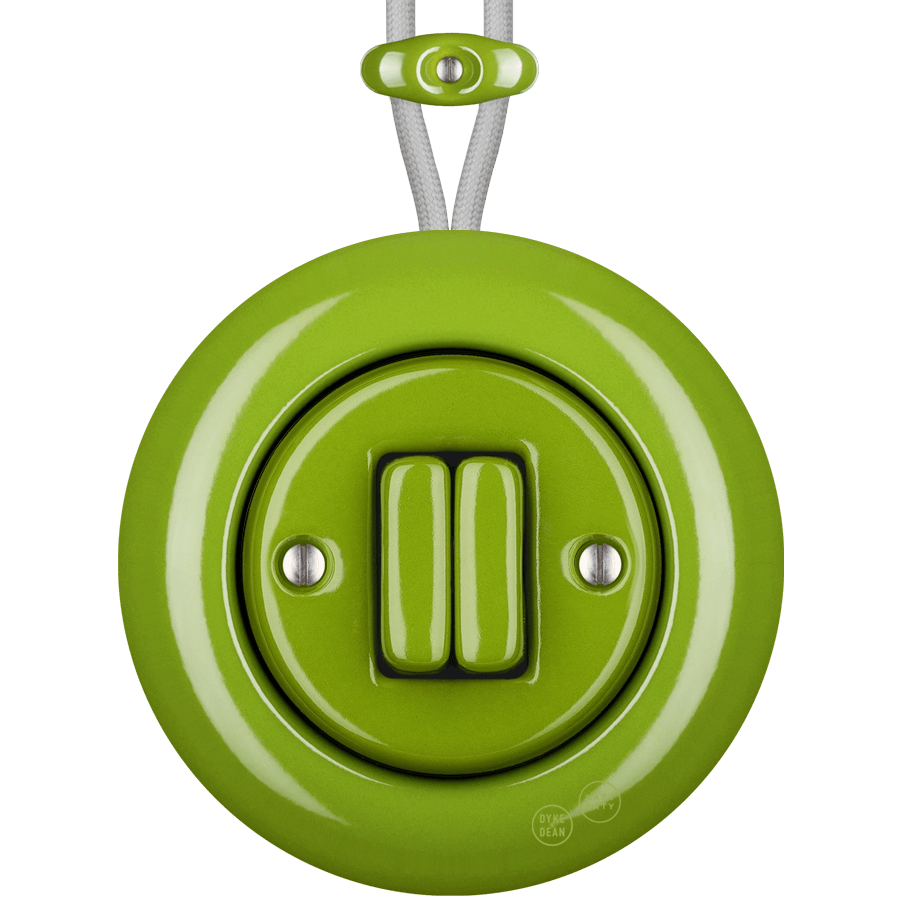 PORCELAIN KATY PATY COLONA ROUND SURFACE MOUNTED DOUBLE SLIM BUTTON SWITCH GREEN - DYKE & DEAN