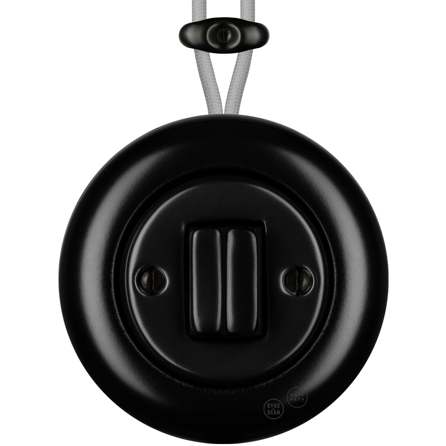 PORCELAIN KATY PATY COLONA ROUND SURFACE MOUNTED DOUBLE SLIM BUTTON SWITCH MATTE BLACK - DYKE & DEAN