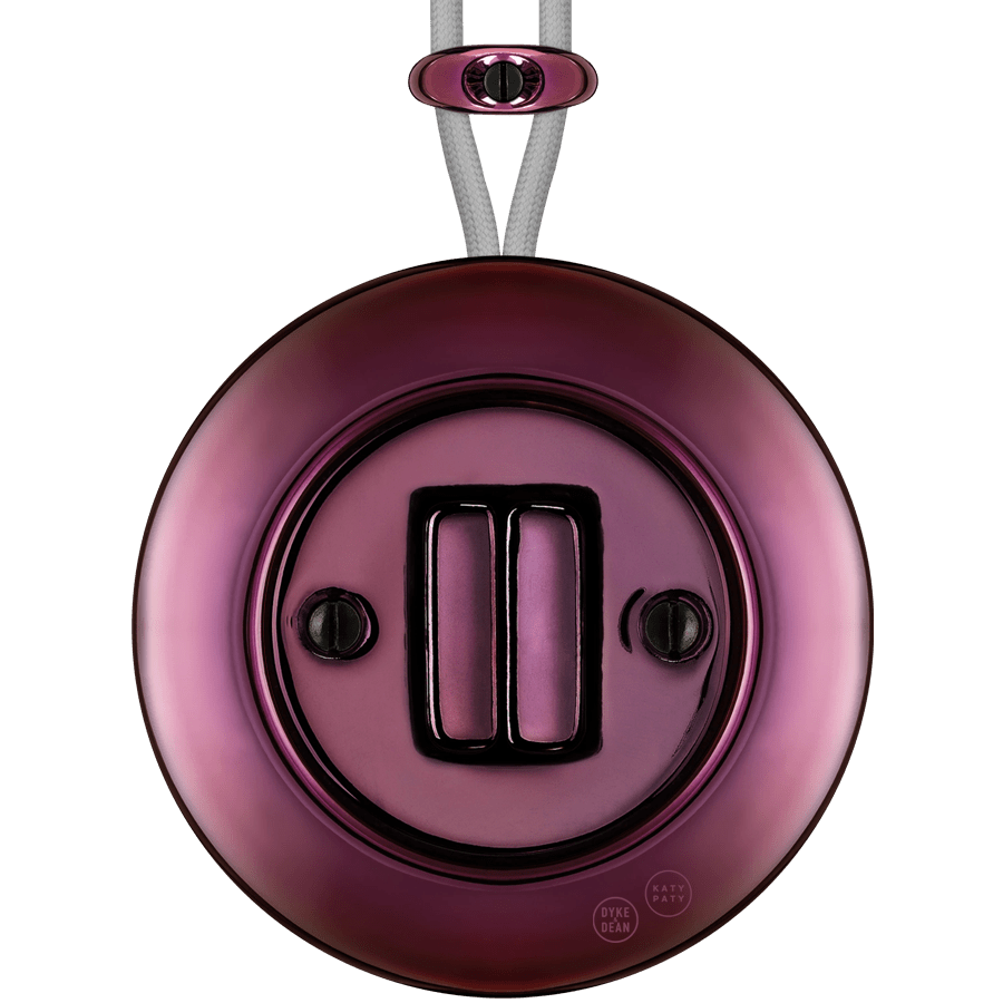 PORCELAIN KATY PATY COLONA ROUND SURFACE MOUNTED DOUBLE SLIM BUTTON SWITCH PURPLE - DYKE & DEAN