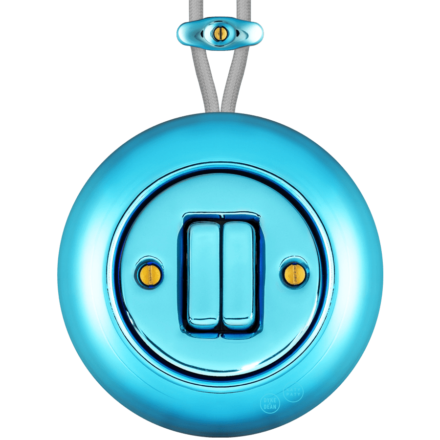 PORCELAIN KATY PATY COLONA ROUND SURFACE MOUNTED DOUBLE SLIM BUTTON SWITCH SKY BLUE - DYKE & DEAN