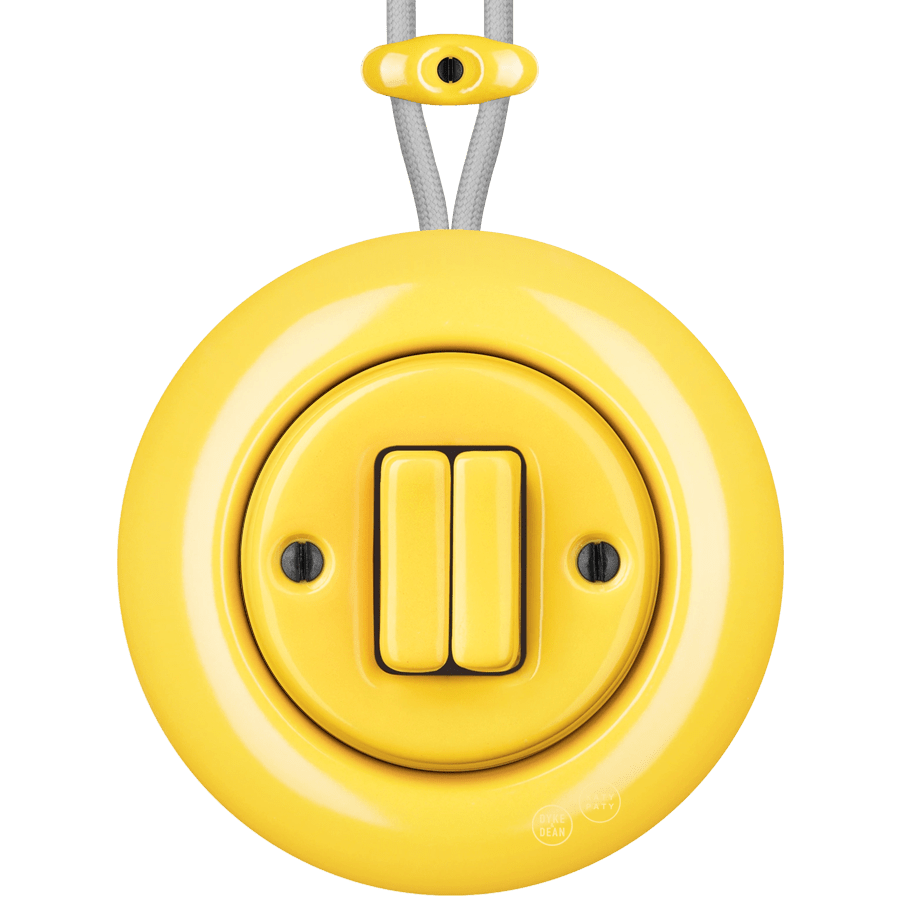 PORCELAIN KATY PATY COLONA ROUND SURFACE MOUNTED DOUBLE SLIM BUTTON SWITCH YELLOW - DYKE & DEAN