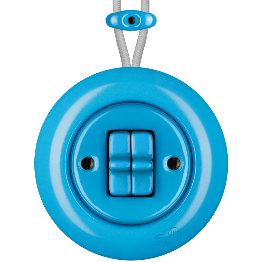 PORCELAIN KATY PATY COLONA ROUND SURFACE MOUNTED DOUBLE TOGGLE BUTTON SWITCH AZURE - DYKE & DEAN