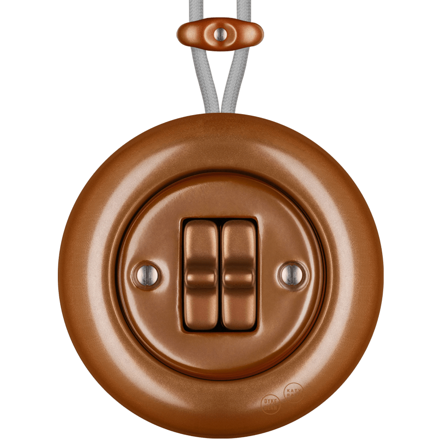 PORCELAIN KATY PATY COLONA ROUND SURFACE MOUNTED DOUBLE TOGGLE BUTTON SWITCH COPPER - DYKE & DEAN