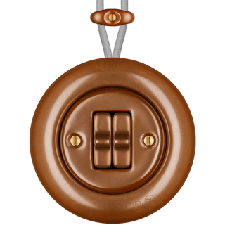 PORCELAIN KATY PATY COLONA ROUND SURFACE MOUNTED DOUBLE TOGGLE BUTTON SWITCH COPPER - DYKE & DEAN