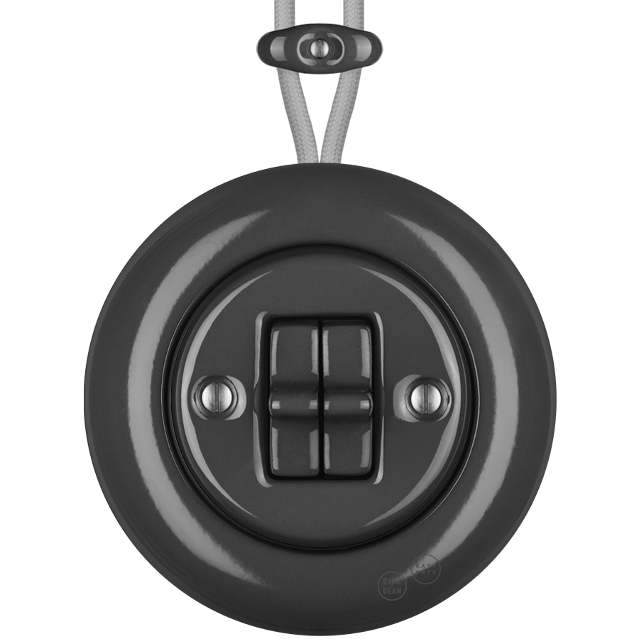 PORCELAIN KATY PATY COLONA ROUND SURFACE MOUNTED DOUBLE TOGGLE BUTTON SWITCH DARK GREY - DYKE & DEAN