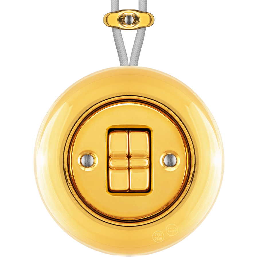 PORCELAIN KATY PATY COLONA ROUND SURFACE MOUNTED DOUBLE TOGGLE BUTTON SWITCH GOLD - DYKE & DEAN