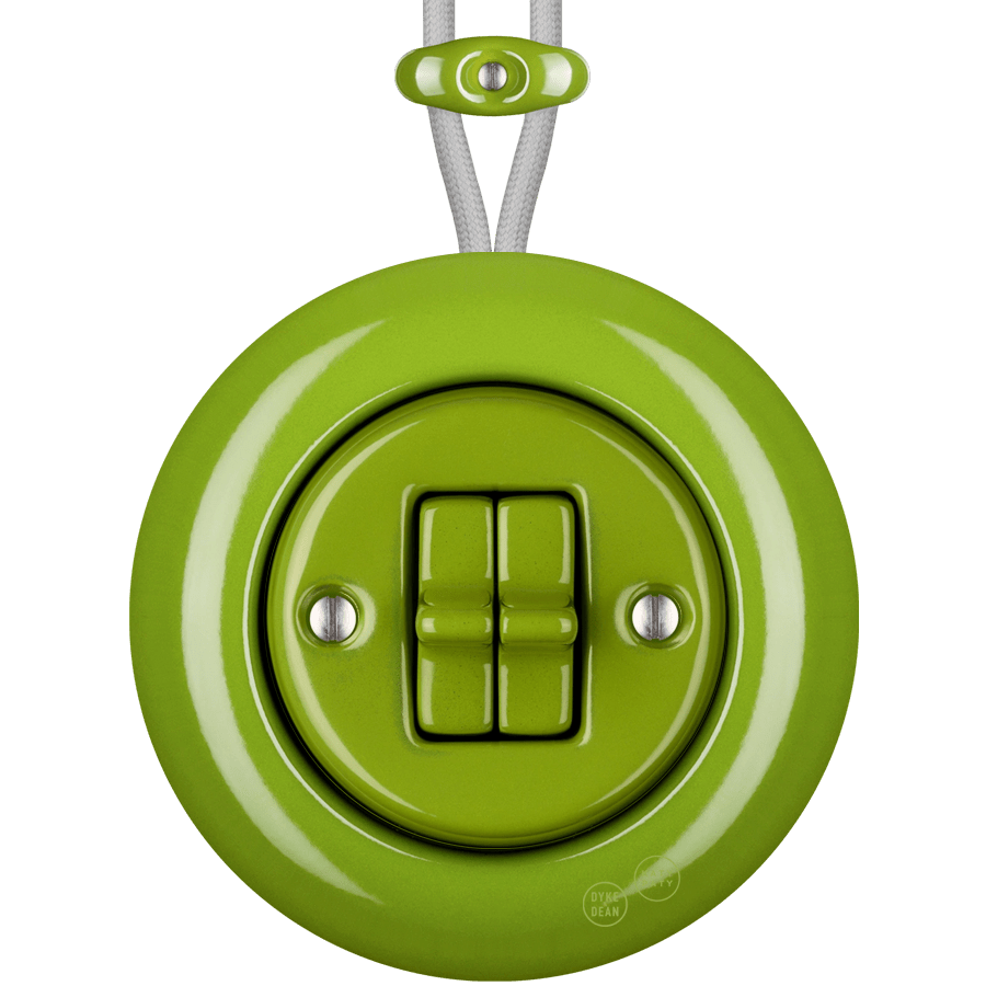 PORCELAIN KATY PATY COLONA ROUND SURFACE MOUNTED DOUBLE TOGGLE BUTTON SWITCH GREEN - DYKE & DEAN