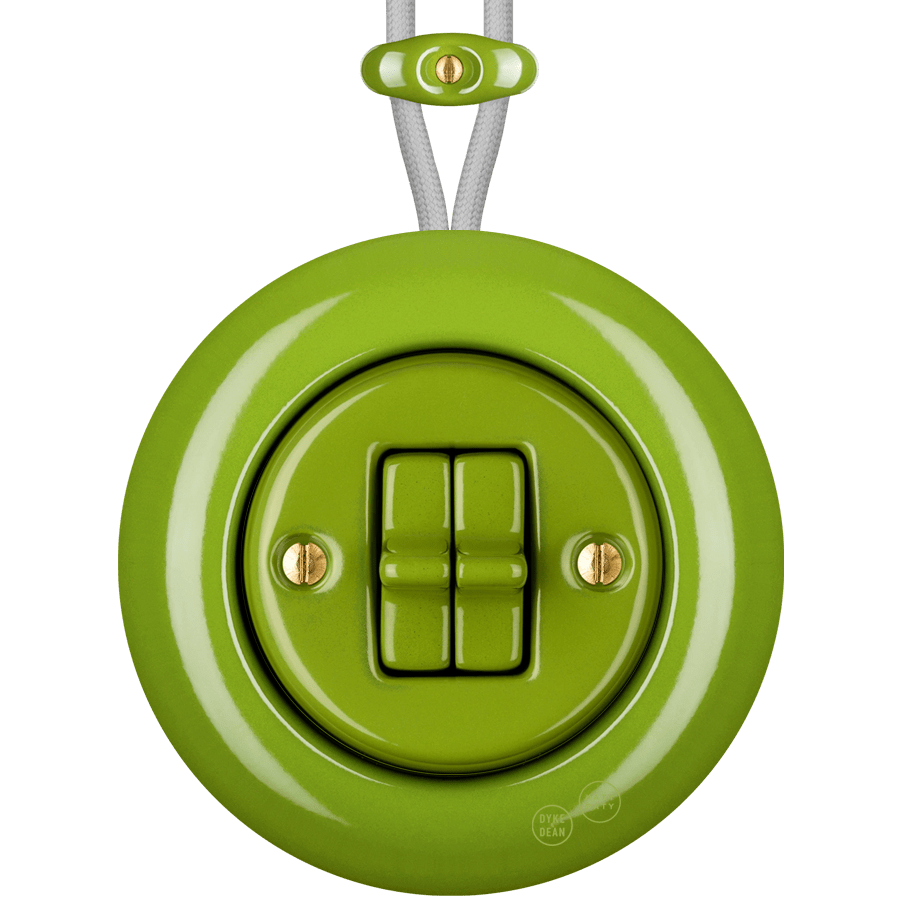 PORCELAIN KATY PATY COLONA ROUND SURFACE MOUNTED DOUBLE TOGGLE BUTTON SWITCH GREEN - DYKE & DEAN