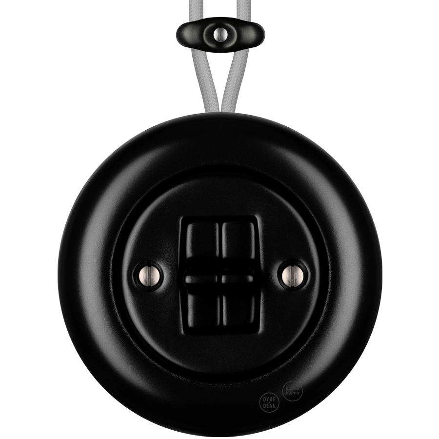 PORCELAIN KATY PATY COLONA ROUND SURFACE MOUNTED DOUBLE TOGGLE BUTTON SWITCH MATTE BLACK - DYKE & DEAN