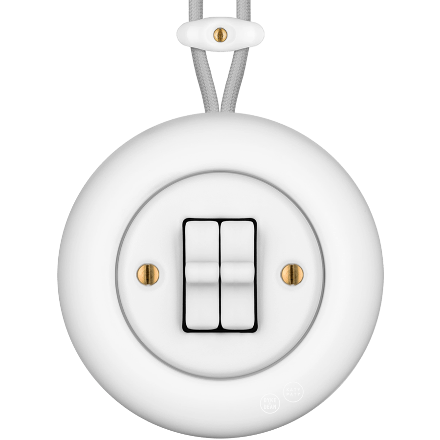PORCELAIN KATY PATY COLONA ROUND SURFACE MOUNTED DOUBLE TOGGLE BUTTON SWITCH MATTE WHITE - DYKE & DEAN