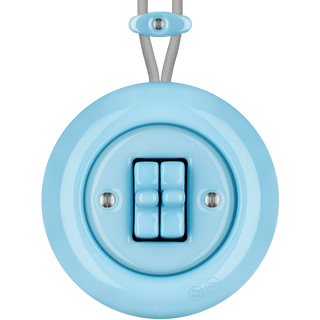 PORCELAIN KATY PATY COLONA ROUND SURFACE MOUNTED DOUBLE TOGGLE BUTTON SWITCH PASTEL BLUE - DYKE & DEAN