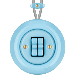 PORCELAIN KATY PATY COLONA ROUND SURFACE MOUNTED DOUBLE TOGGLE BUTTON SWITCH PASTEL BLUE - DYKE & DEAN