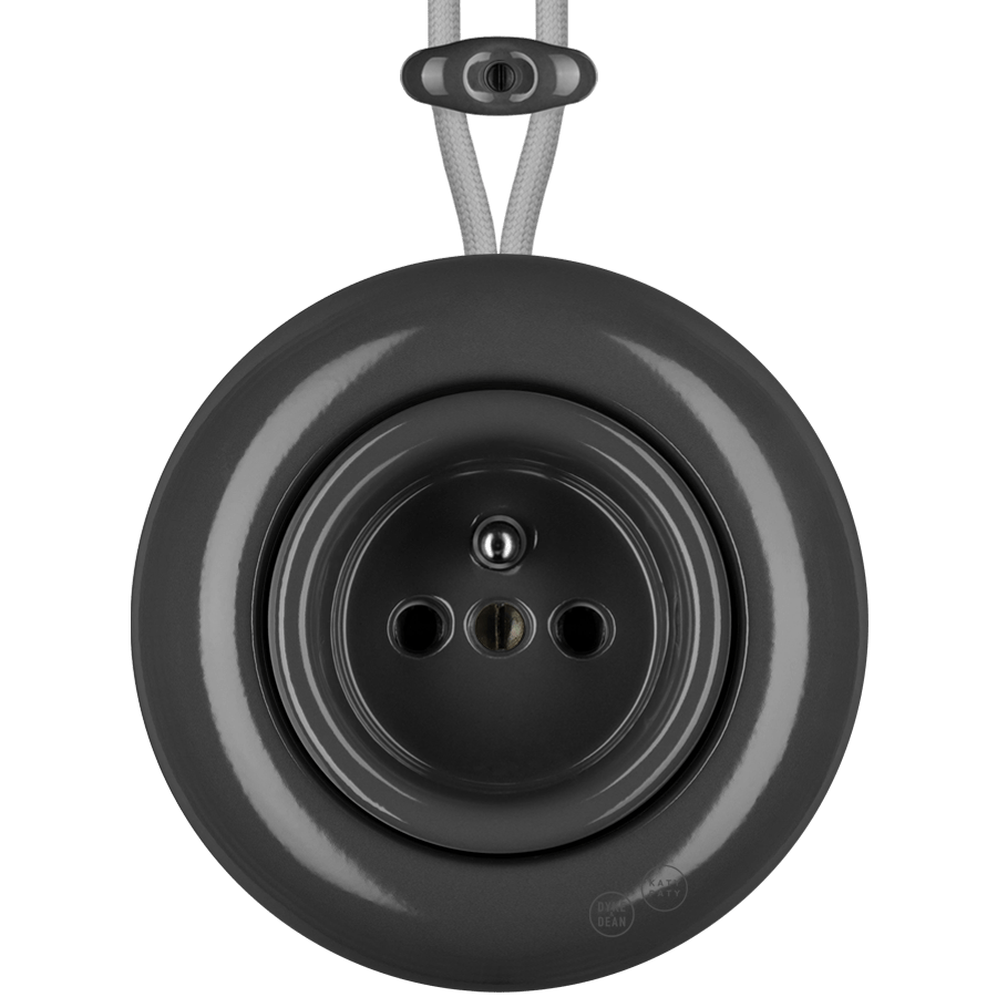 PORCELAIN KATY PATY COLONA ROUND SURFACE MOUNTED EURO SOCKET DARK GREY - DYKE & DEAN
