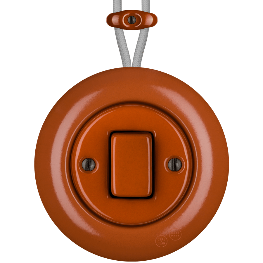 PORCELAIN KATY PATY COLONA ROUND SURFACE MOUNTED FAT BUTTON SWITCH BRICK RED - DYKE & DEAN