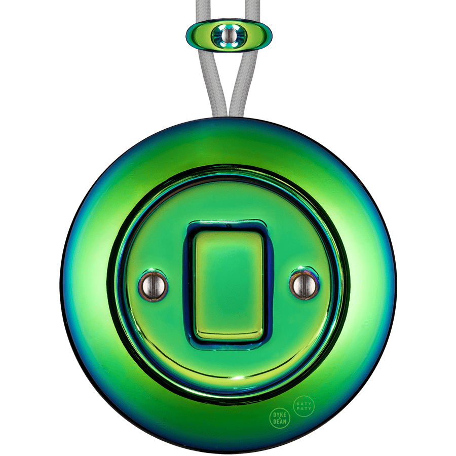 PORCELAIN KATY PATY COLONA ROUND SURFACE MOUNTED FAT BUTTON SWITCH CHLOREDO - DYKE & DEAN