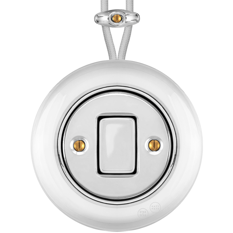 PORCELAIN KATY PATY COLONA ROUND SURFACE MOUNTED FAT BUTTON SWITCH CHROME - DYKE & DEAN