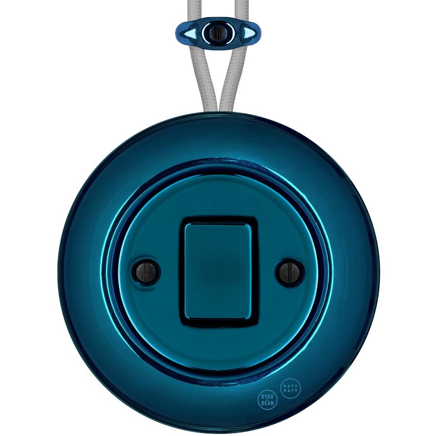 PORCELAIN KATY PATY COLONA ROUND SURFACE MOUNTED FAT BUTTON SWITCH DARK BLUE - DYKE & DEAN