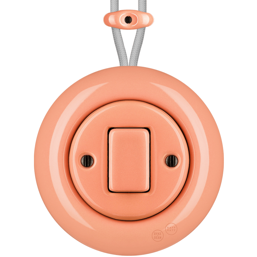 PORCELAIN KATY PATY COLONA ROUND SURFACE MOUNTED FAT BUTTON SWITCH SALMON PINK - DYKE & DEAN