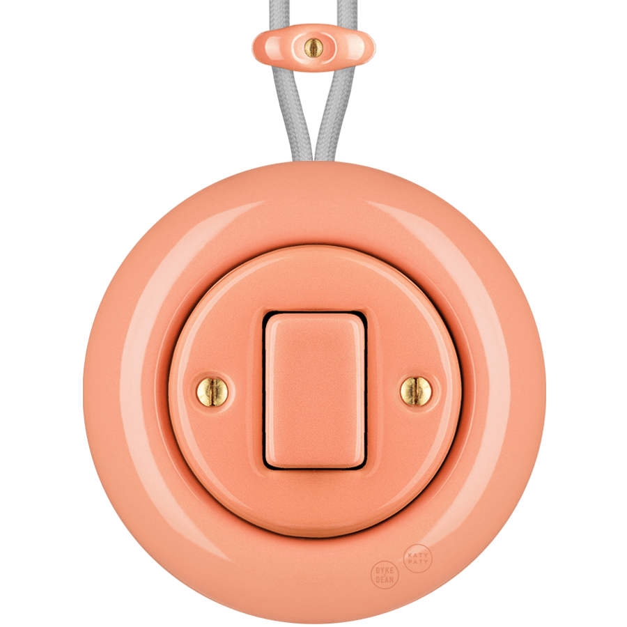 PORCELAIN KATY PATY COLONA ROUND SURFACE MOUNTED FAT BUTTON SWITCH SALMON PINK - DYKE & DEAN