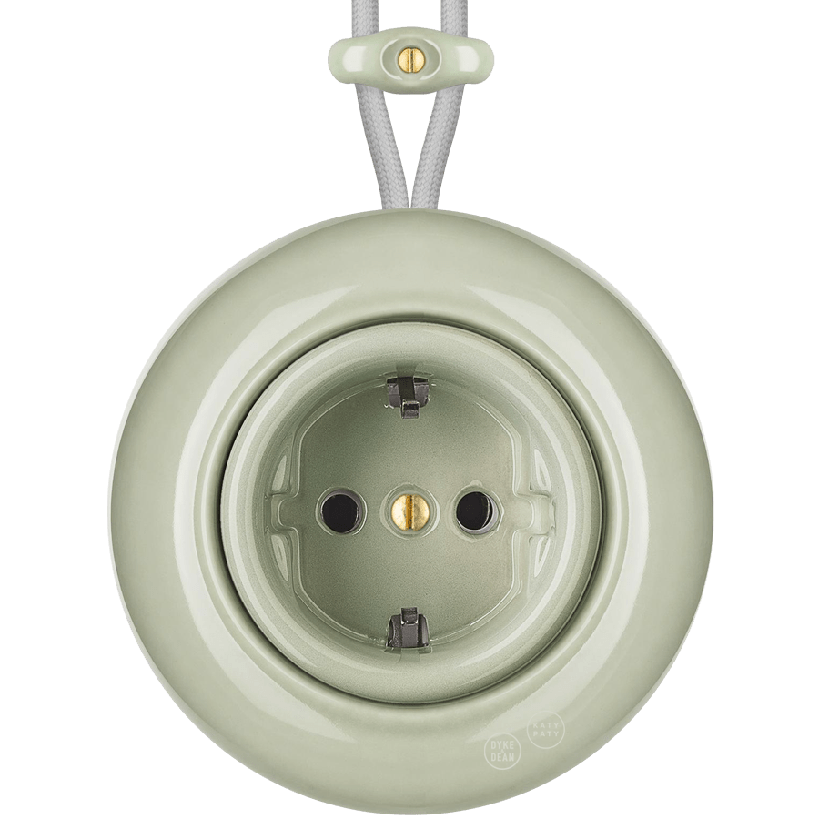 PORCELAIN KATY PATY COLONA ROUND SURFACE MOUNTED SCHUKO SOCKET GREY GREEN - DYKE & DEAN