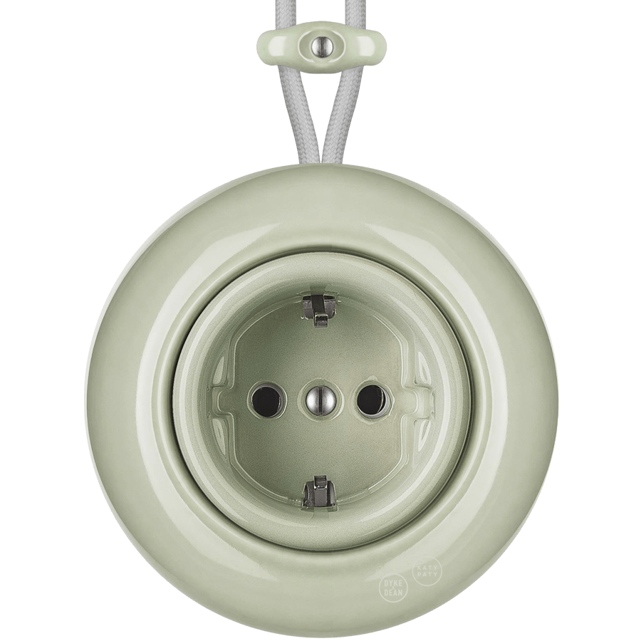 PORCELAIN KATY PATY COLONA ROUND SURFACE MOUNTED SCHUKO SOCKET GREY GREEN - DYKE & DEAN