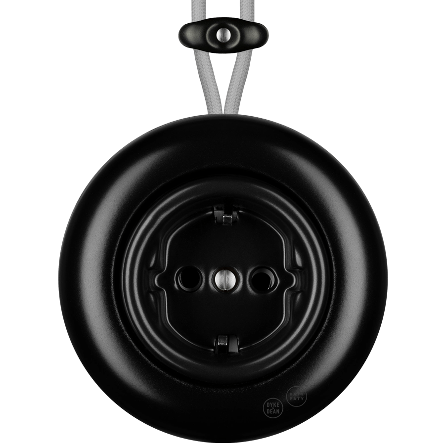 PORCELAIN KATY PATY COLONA ROUND SURFACE MOUNTED SCHUKO SOCKET MATTE BLACK - DYKE & DEAN