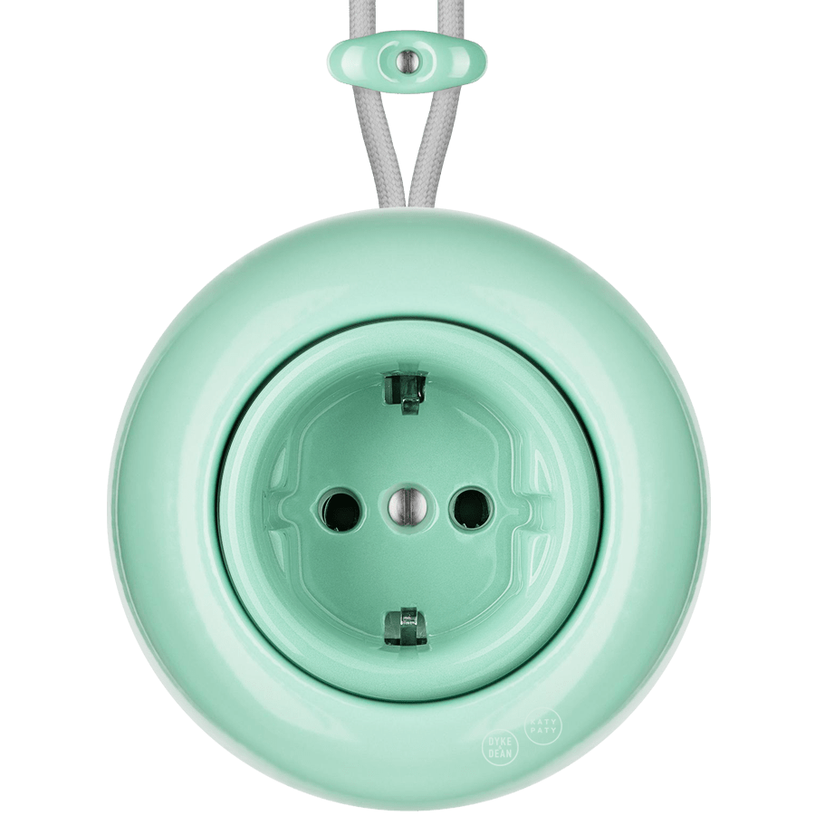 PORCELAIN KATY PATY COLONA ROUND SURFACE MOUNTED SCHUKO SOCKET MINT GREEN - DYKE & DEAN