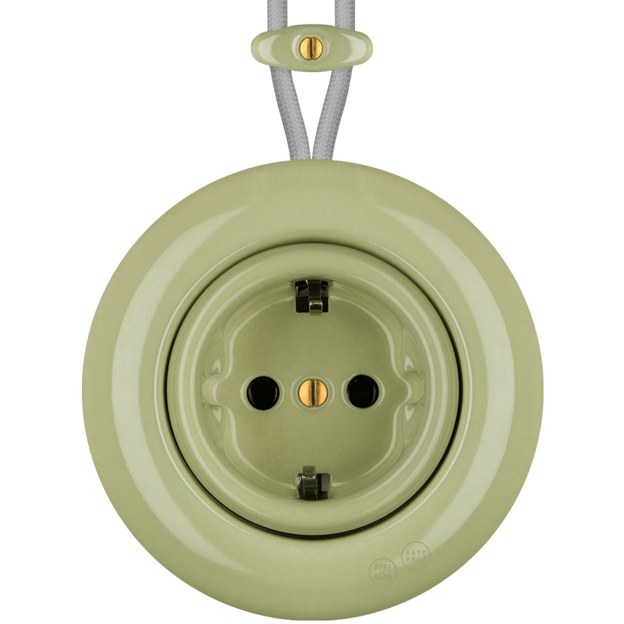 PORCELAIN KATY PATY COLONA ROUND SURFACE MOUNTED SCHUKO SOCKET MOSS GREEN - DYKE & DEAN