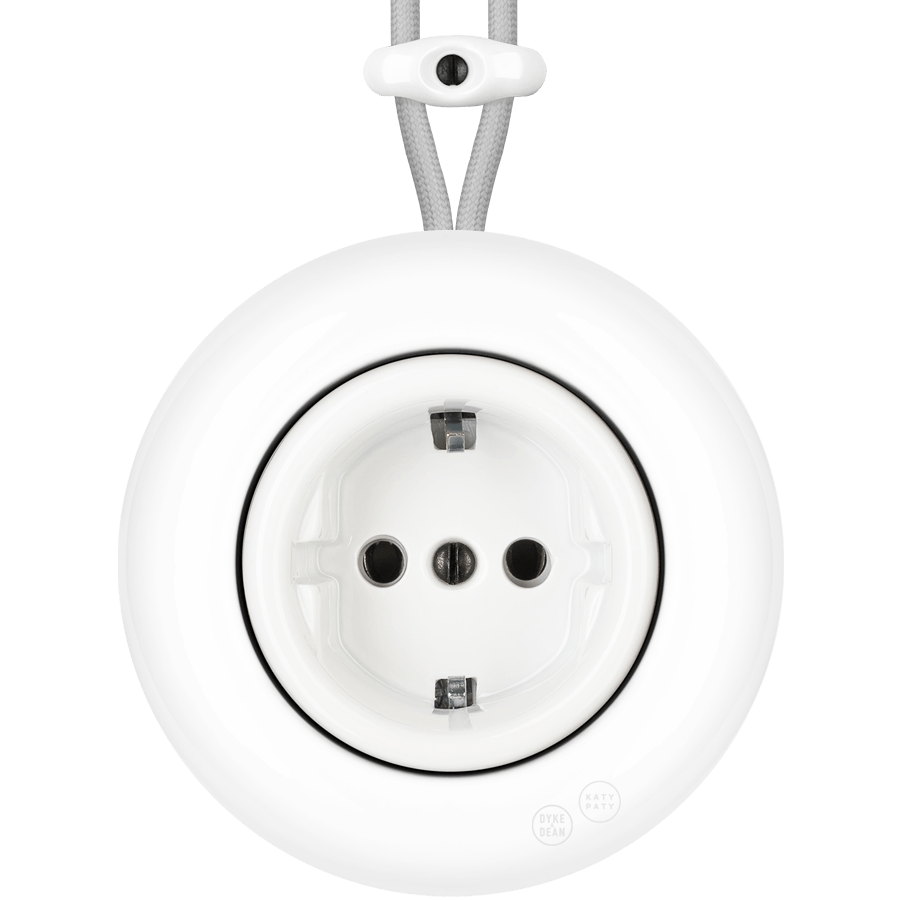 PORCELAIN KATY PATY COLONA ROUND SURFACE MOUNTED SCHUKO SOCKET WHITE - DYKE & DEAN