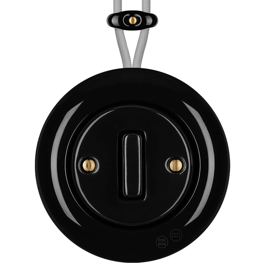 PORCELAIN KATY PATY COLONA ROUND SURFACE MOUNTED SLIM BUTTON SWITCH BLACK - DYKE & DEAN