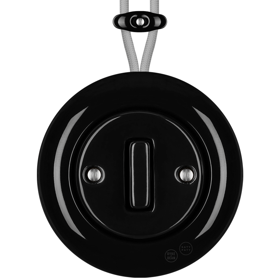 PORCELAIN KATY PATY COLONA ROUND SURFACE MOUNTED SLIM BUTTON SWITCH BLACK - DYKE & DEAN
