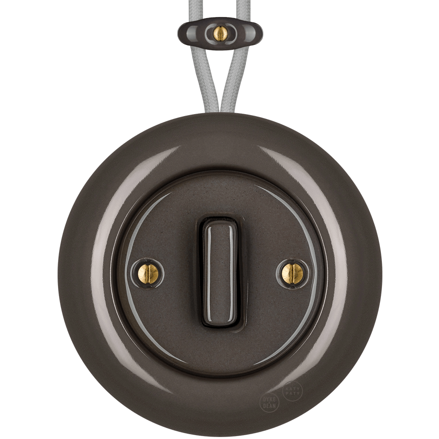 PORCELAIN KATY PATY COLONA ROUND SURFACE MOUNTED SLIM BUTTON SWITCH BROWN - DYKE & DEAN