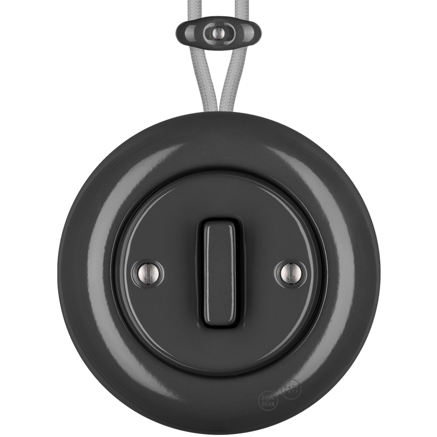 PORCELAIN KATY PATY COLONA ROUND SURFACE MOUNTED SLIM BUTTON SWITCH DARK GREY - DYKE & DEAN