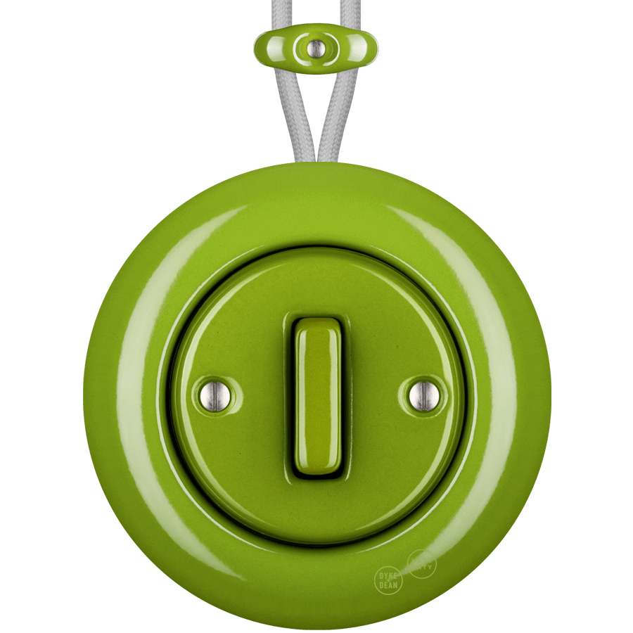 PORCELAIN KATY PATY COLONA ROUND SURFACE MOUNTED SLIM BUTTON SWITCH GREEN - DYKE & DEAN