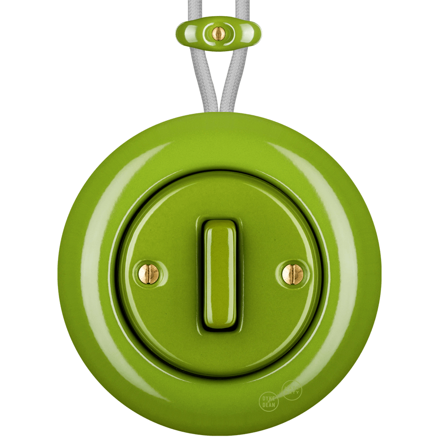 PORCELAIN KATY PATY COLONA ROUND SURFACE MOUNTED SLIM BUTTON SWITCH GREEN - DYKE & DEAN