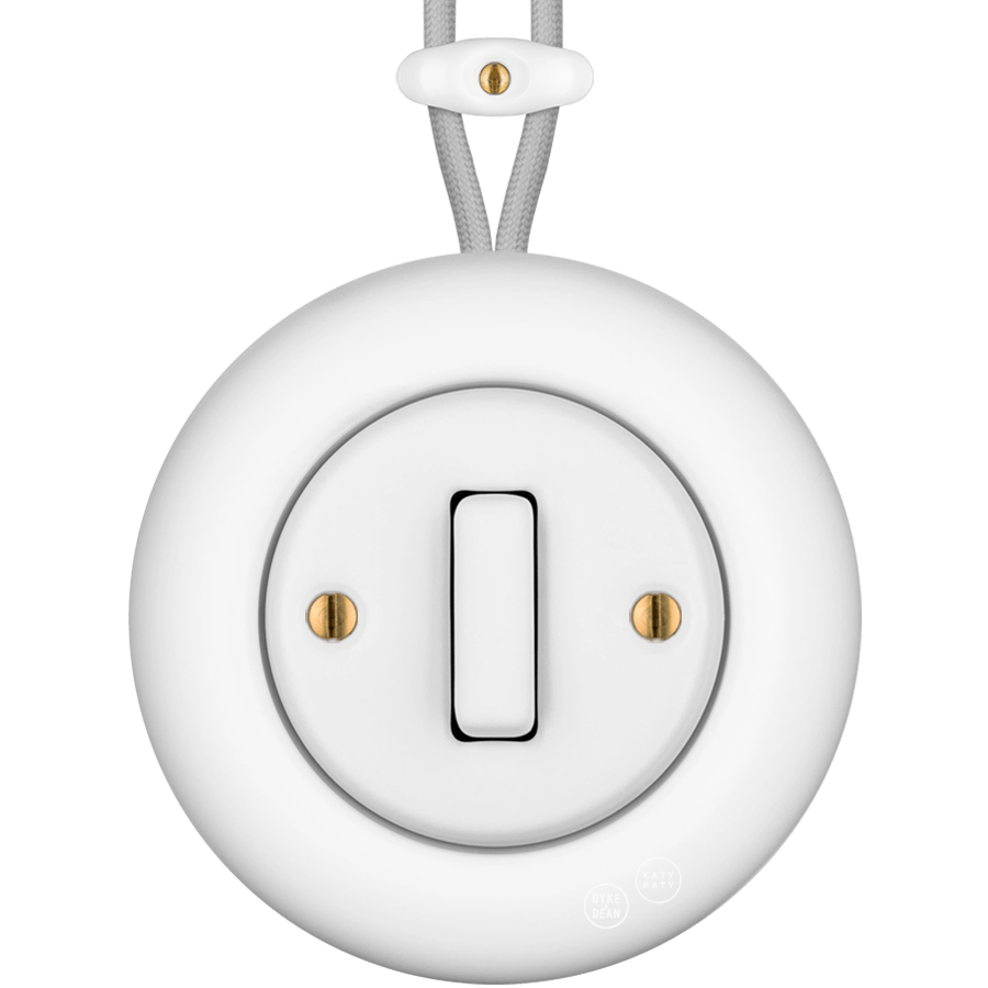 PORCELAIN KATY PATY COLONA ROUND SURFACE MOUNTED SLIM BUTTON SWITCH MATTE WHITE - DYKE & DEAN
