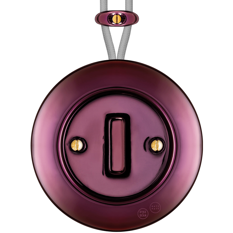PORCELAIN KATY PATY COLONA ROUND SURFACE MOUNTED SLIM BUTTON SWITCH PURPLE - DYKE & DEAN