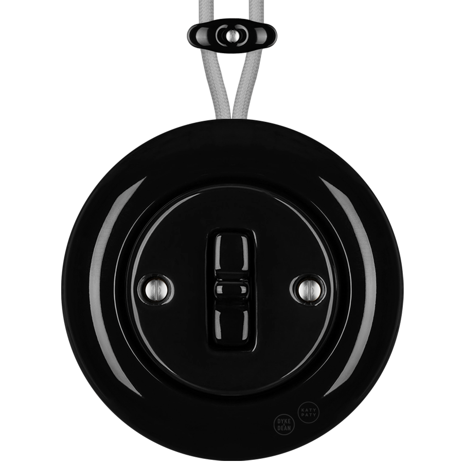 PORCELAIN KATY PATY COLONA ROUND SURFACE MOUNTED TOGGLE BUTTON SWITCH BLACK - DYKE & DEAN