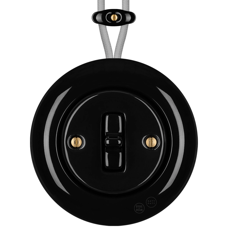 PORCELAIN KATY PATY COLONA ROUND SURFACE MOUNTED TOGGLE BUTTON SWITCH BLACK - DYKE & DEAN