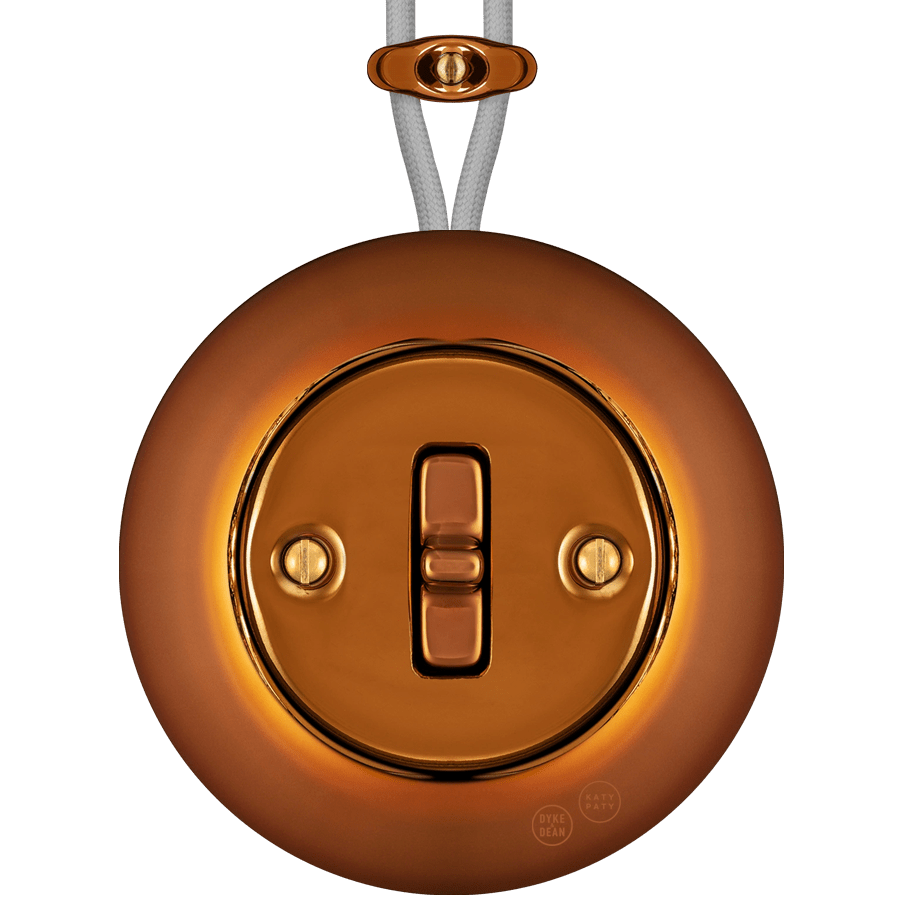 PORCELAIN KATY PATY COLONA ROUND SURFACE MOUNTED TOGGLE BUTTON SWITCH BRONZE - DYKE & DEAN