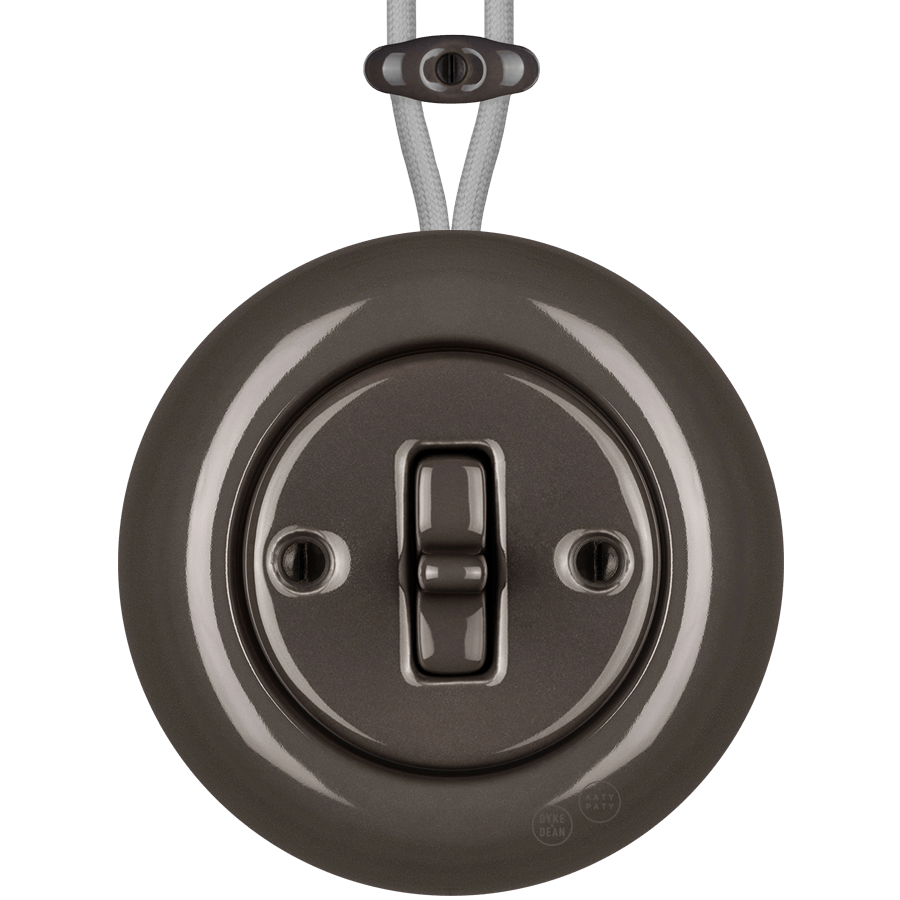 PORCELAIN KATY PATY COLONA ROUND SURFACE MOUNTED TOGGLE BUTTON SWITCH BROWN - DYKE & DEAN