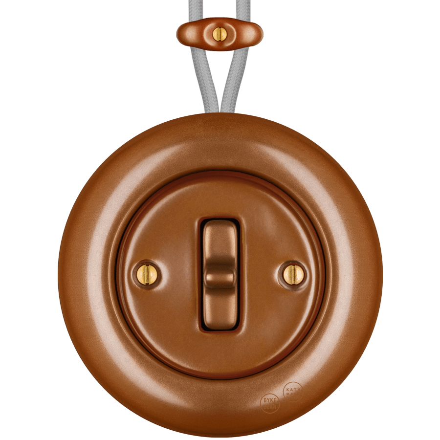 PORCELAIN KATY PATY COLONA ROUND SURFACE MOUNTED TOGGLE BUTTON SWITCH COPPER - DYKE & DEAN