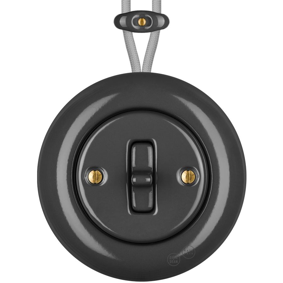 PORCELAIN KATY PATY COLONA ROUND SURFACE MOUNTED TOGGLE BUTTON SWITCH DARK GREY - DYKE & DEAN