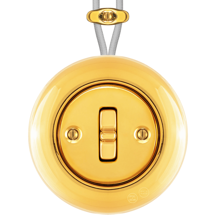 PORCELAIN KATY PATY COLONA ROUND SURFACE MOUNTED TOGGLE BUTTON SWITCH GOLD - DYKE & DEAN