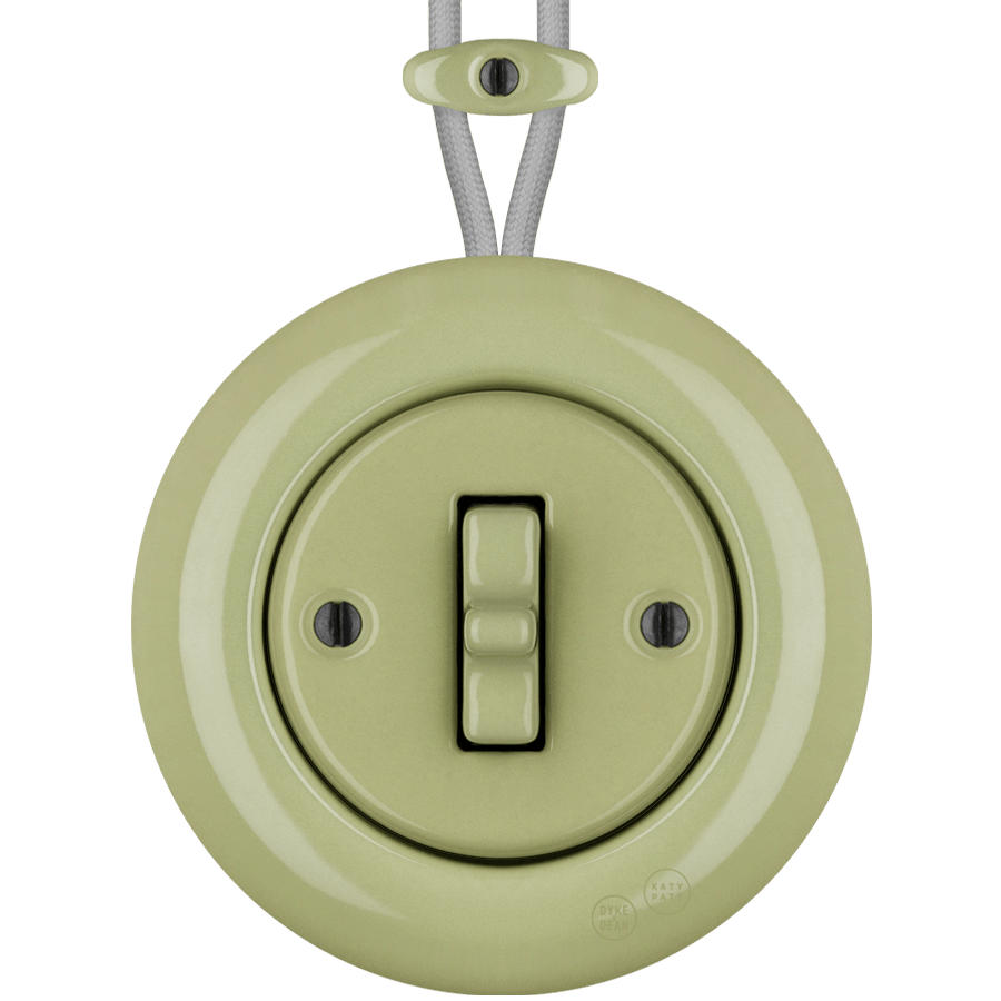 PORCELAIN KATY PATY COLONA ROUND SURFACE MOUNTED TOGGLE BUTTON SWITCH MOSS GREEN - DYKE & DEAN