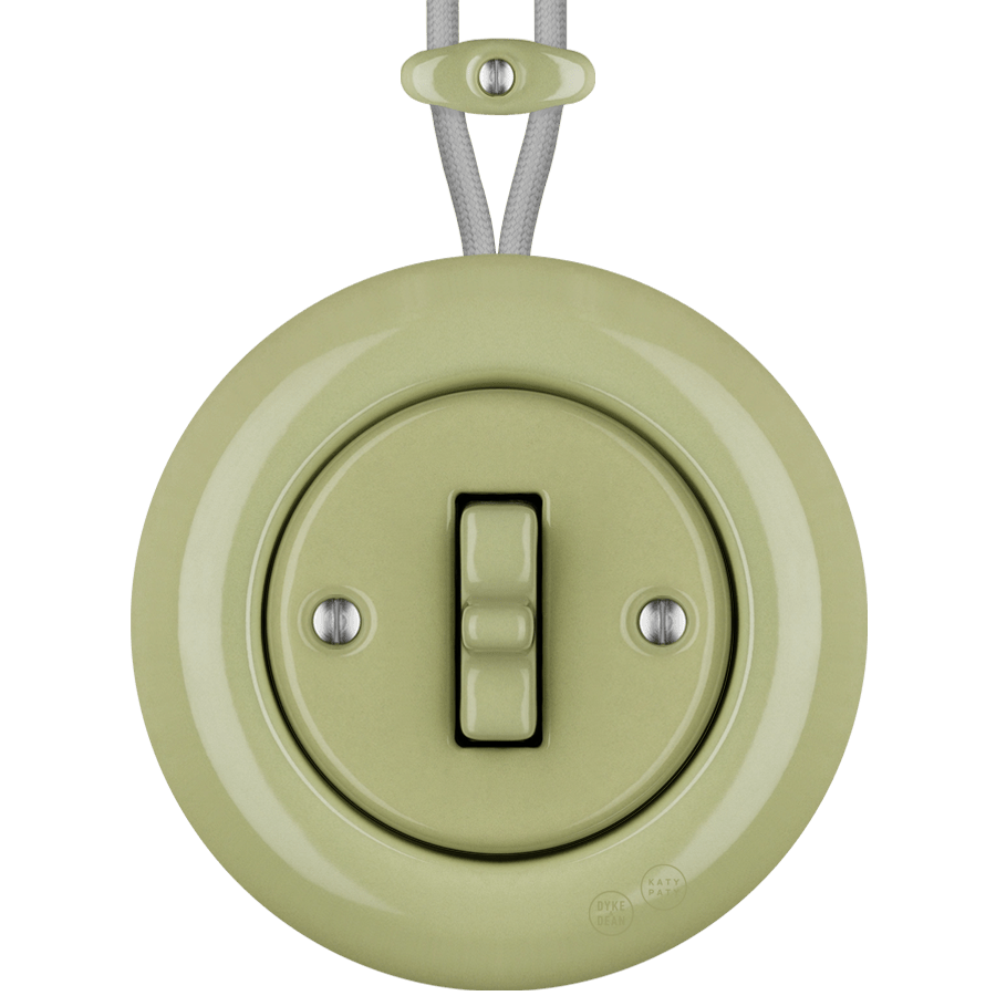 PORCELAIN KATY PATY COLONA ROUND SURFACE MOUNTED TOGGLE BUTTON SWITCH MOSS GREEN - DYKE & DEAN