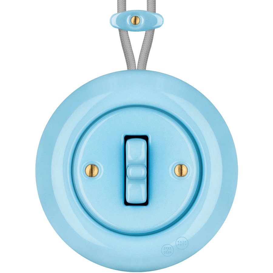PORCELAIN KATY PATY COLONA ROUND SURFACE MOUNTED TOGGLE BUTTON SWITCH PASTEL BLUE - DYKE & DEAN